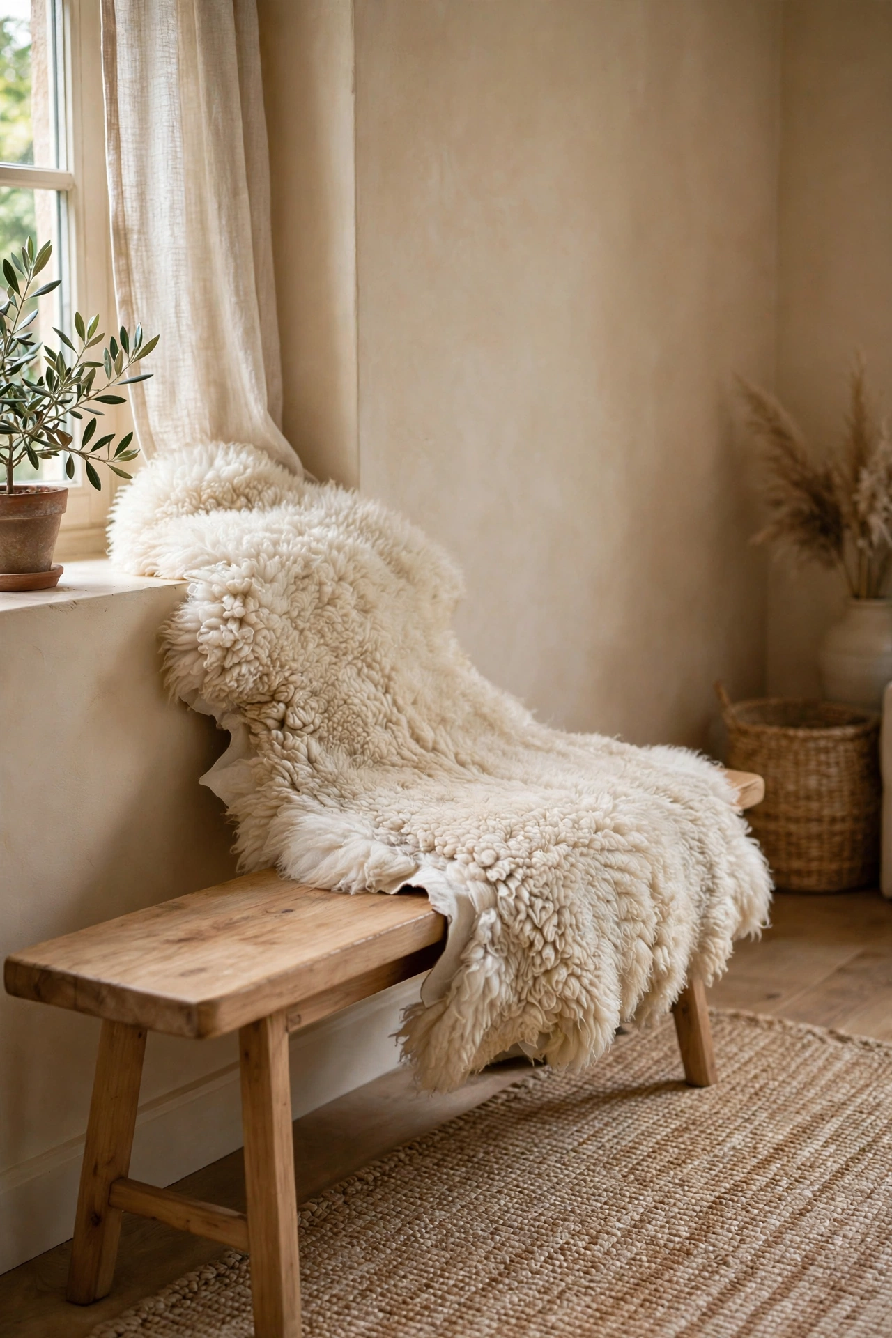 Beige and wood living room interior