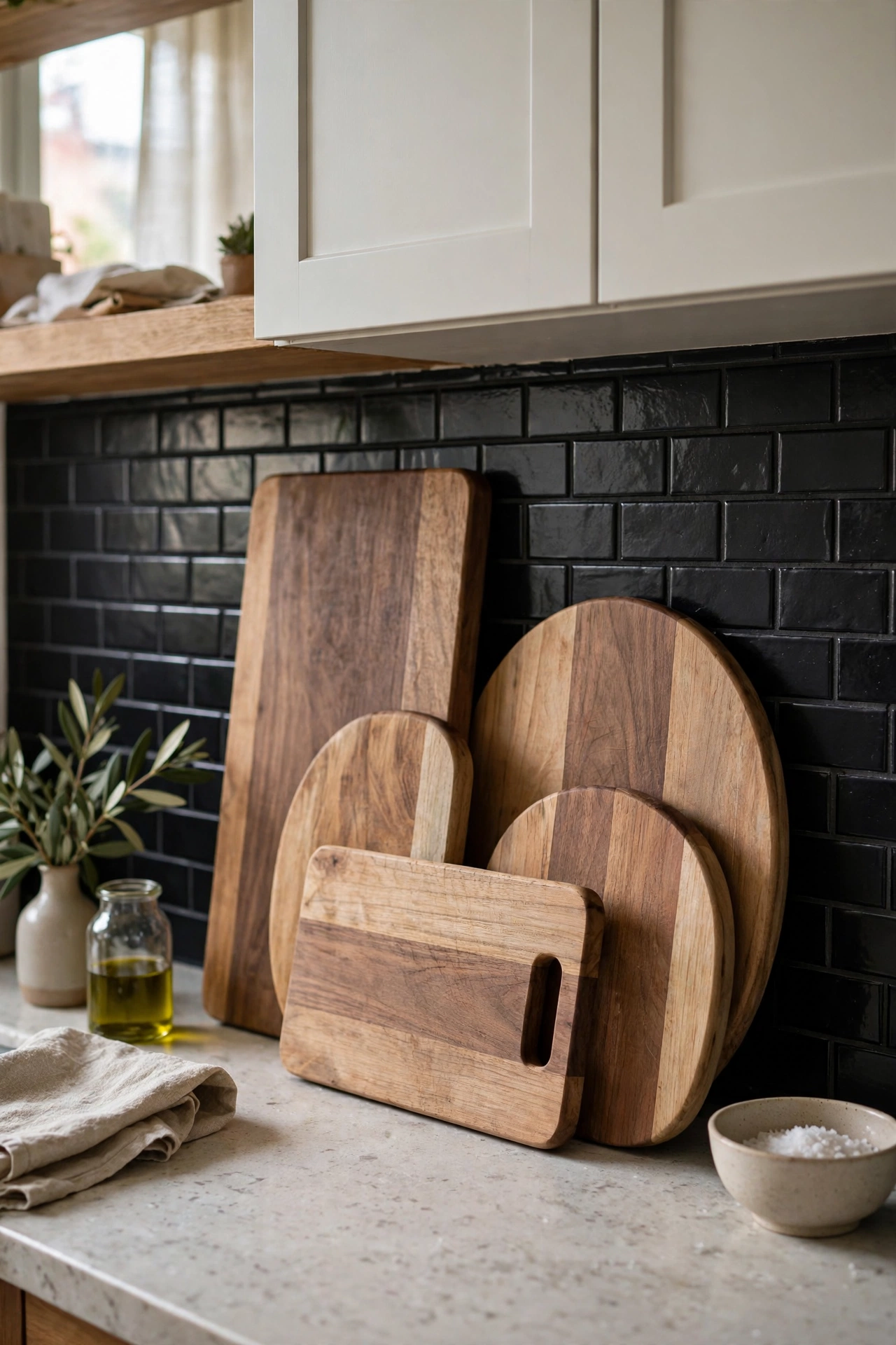 Black and natural wood kitchen