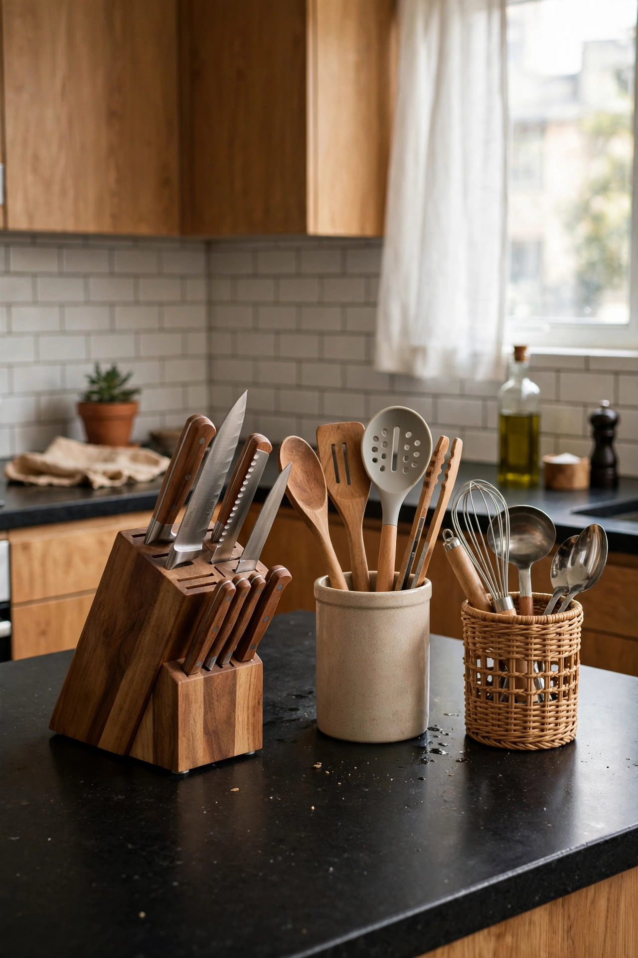 Black and natural wood kitchen