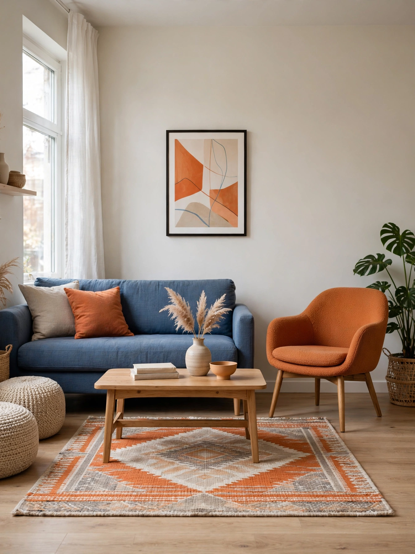 Blue and orange apartment decor