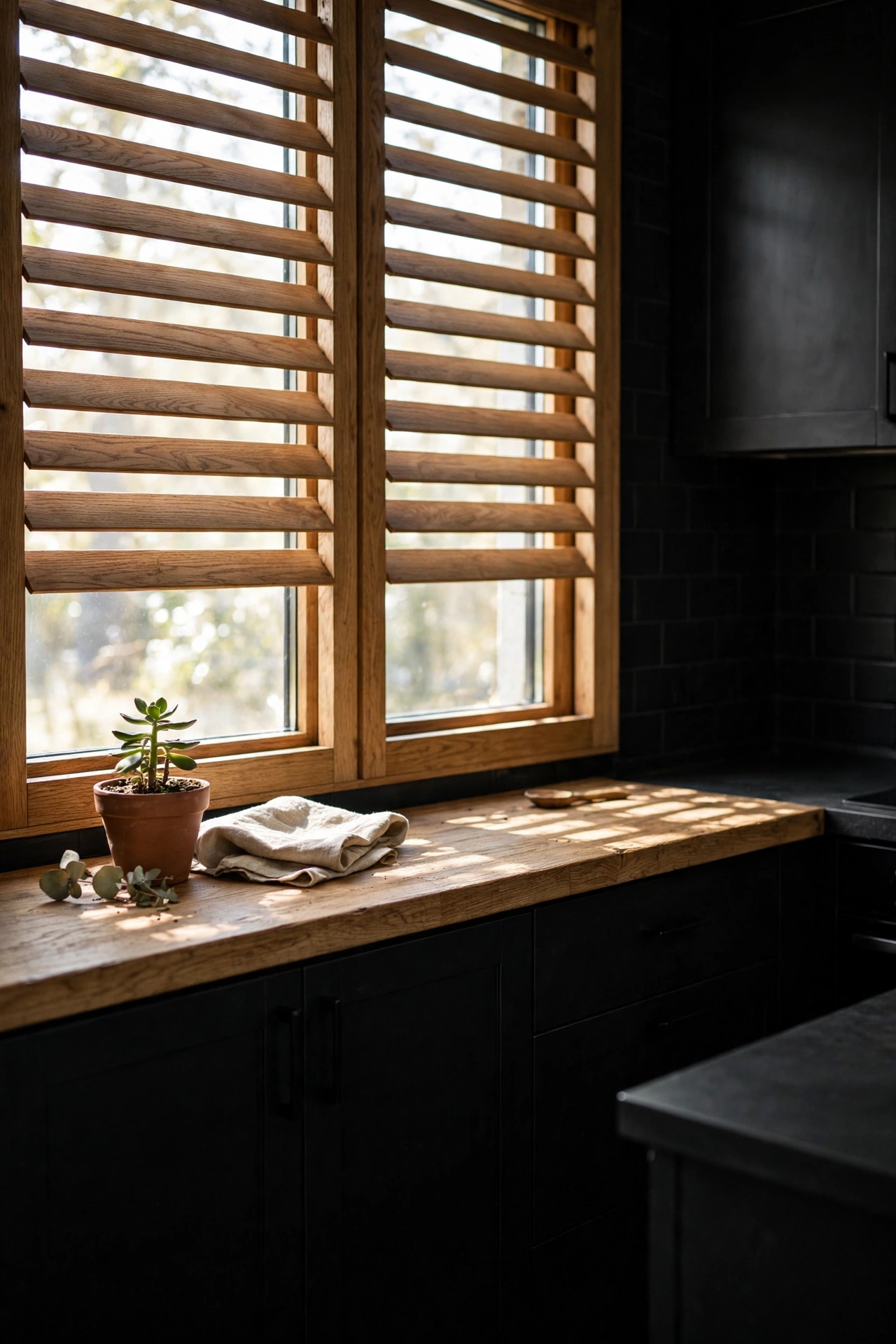 Black and natural wood kitchen