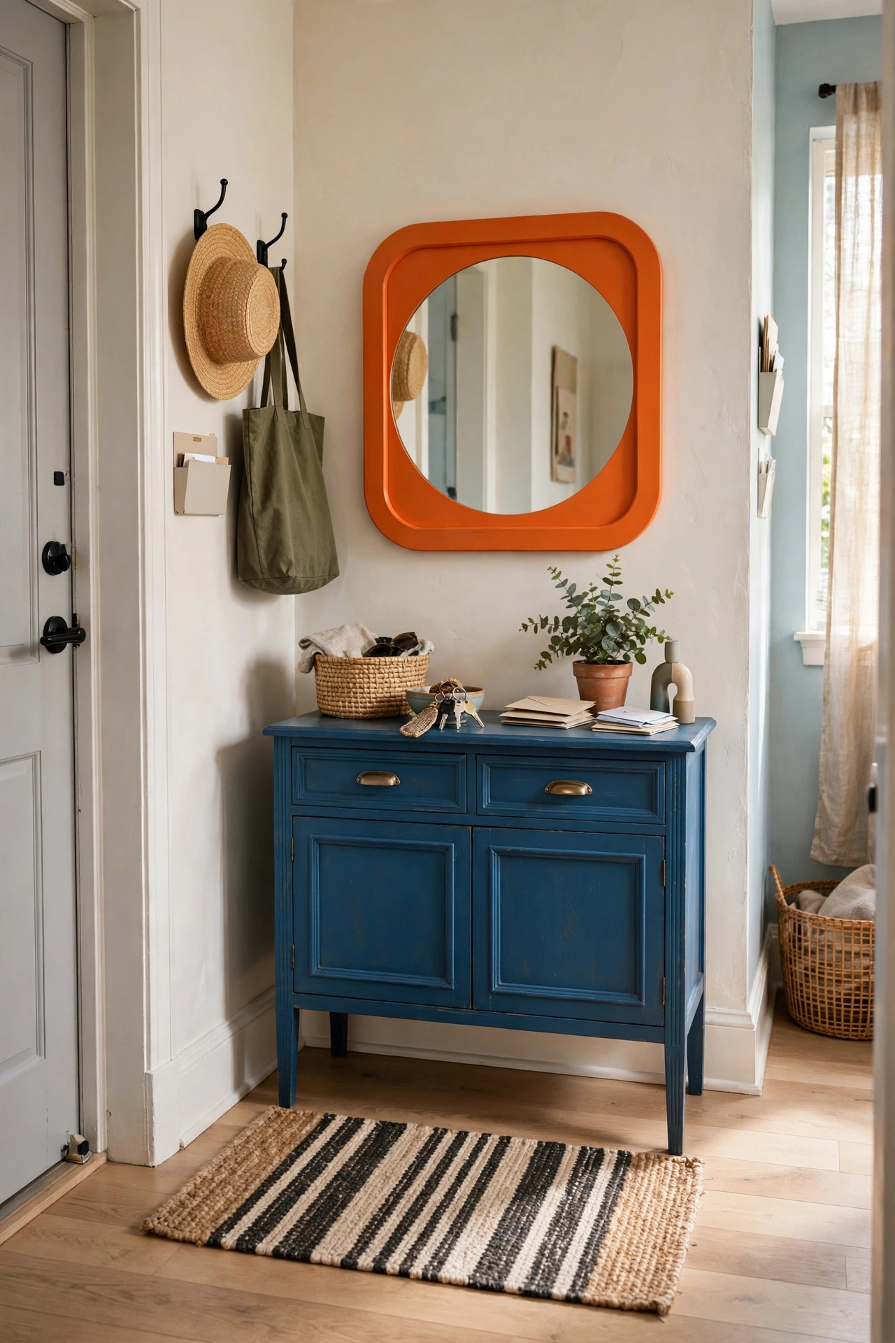 Blue and orange apartment decor