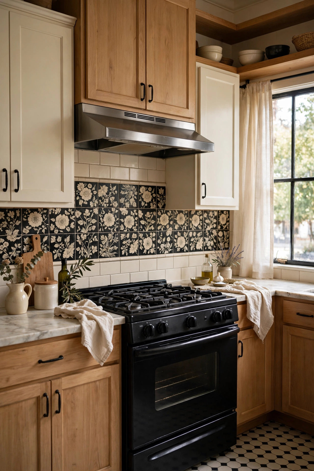 Black and cream kitchen