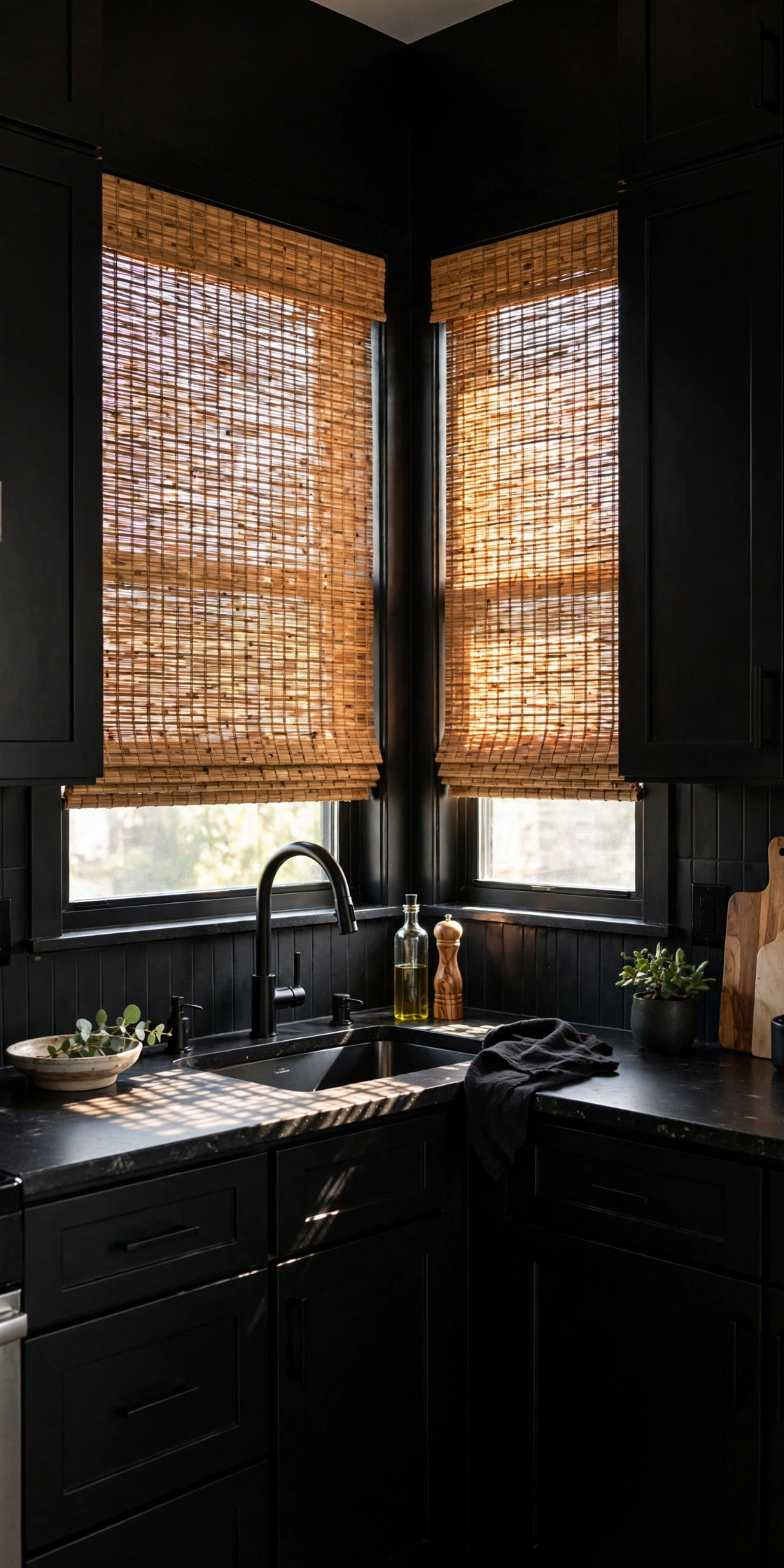 Black and natural wood kitchen