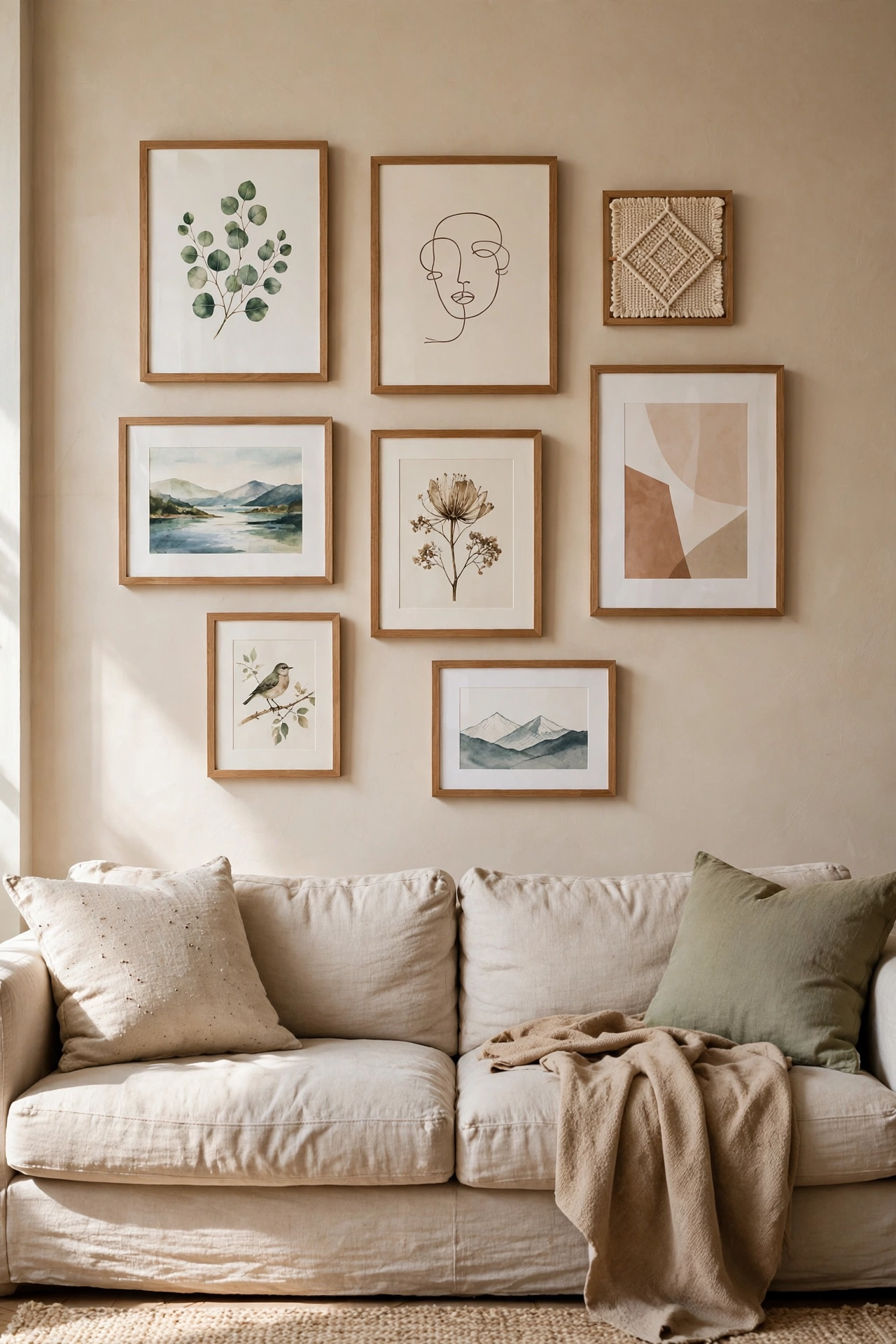 Beige and wood living room interior