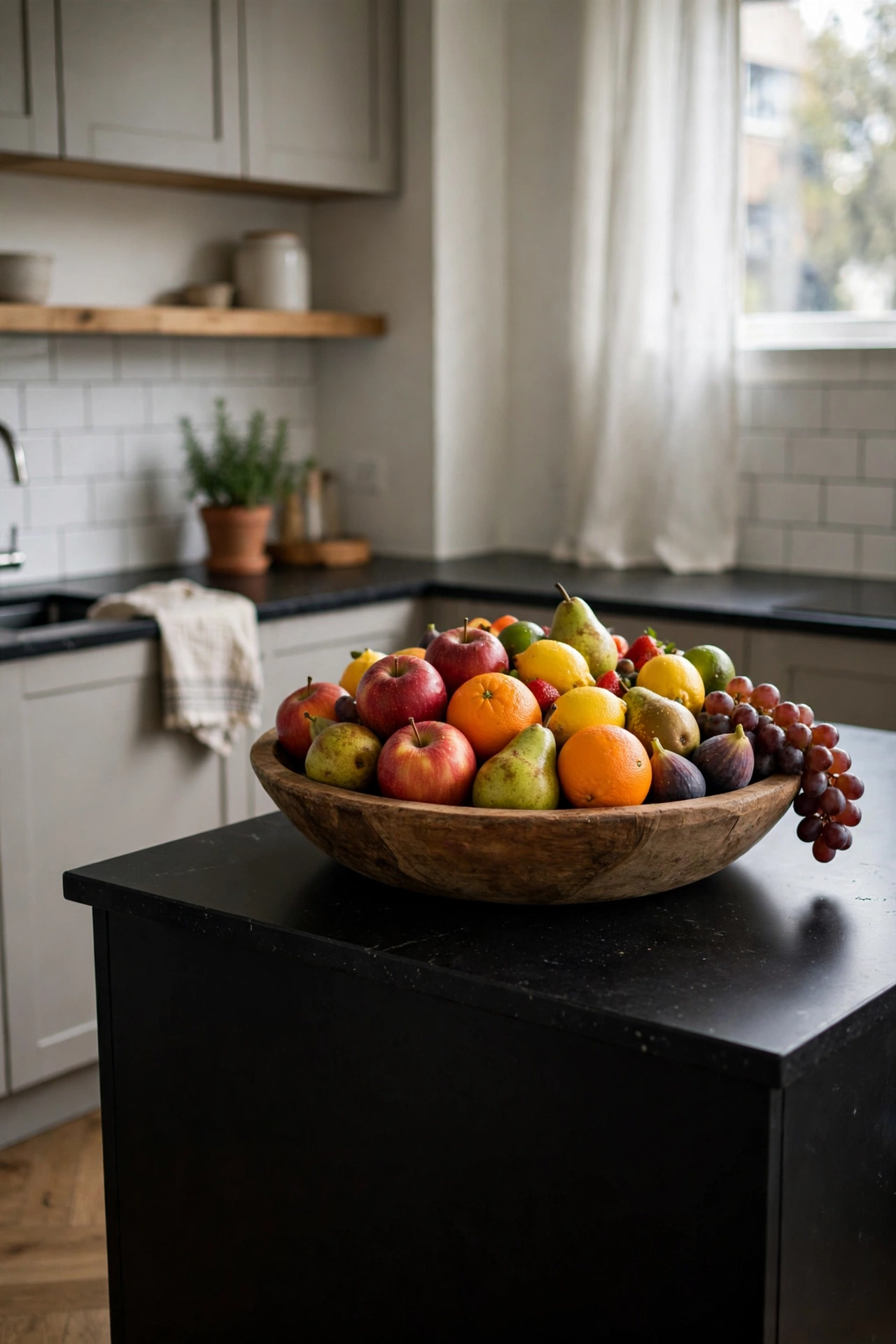 Black and natural wood kitchen