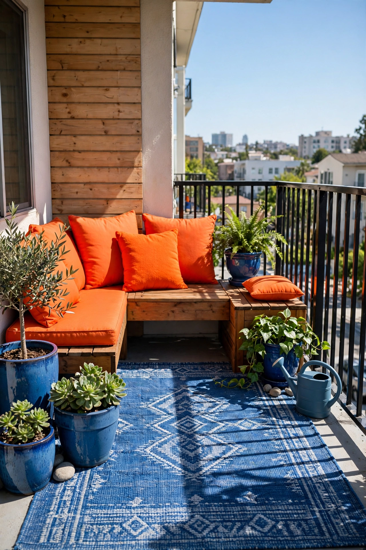 Blue and orange apartment decor