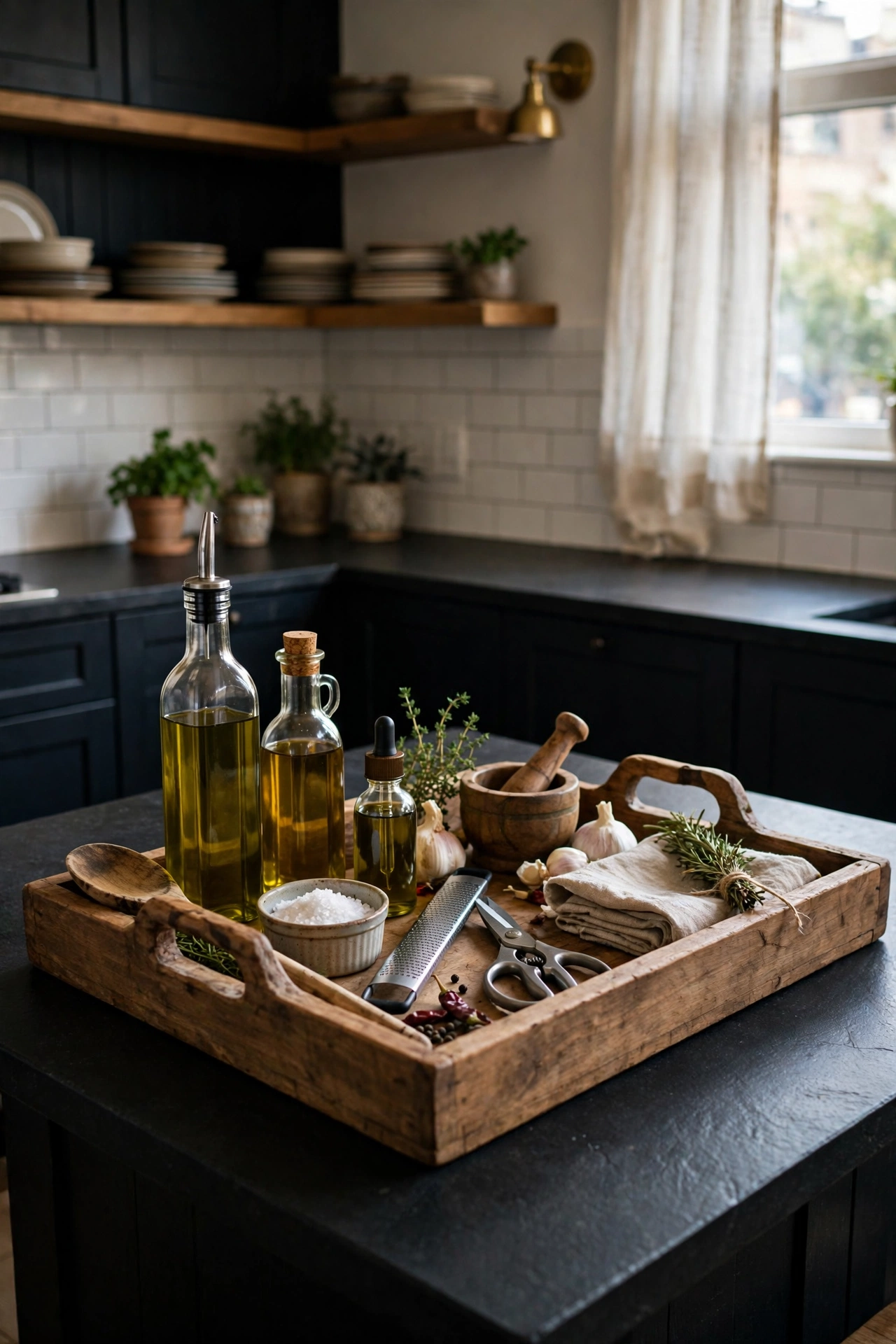 Black and natural wood kitchen