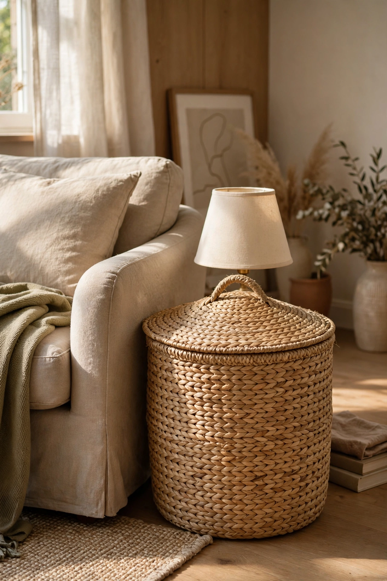 Beige and wood living room interior
