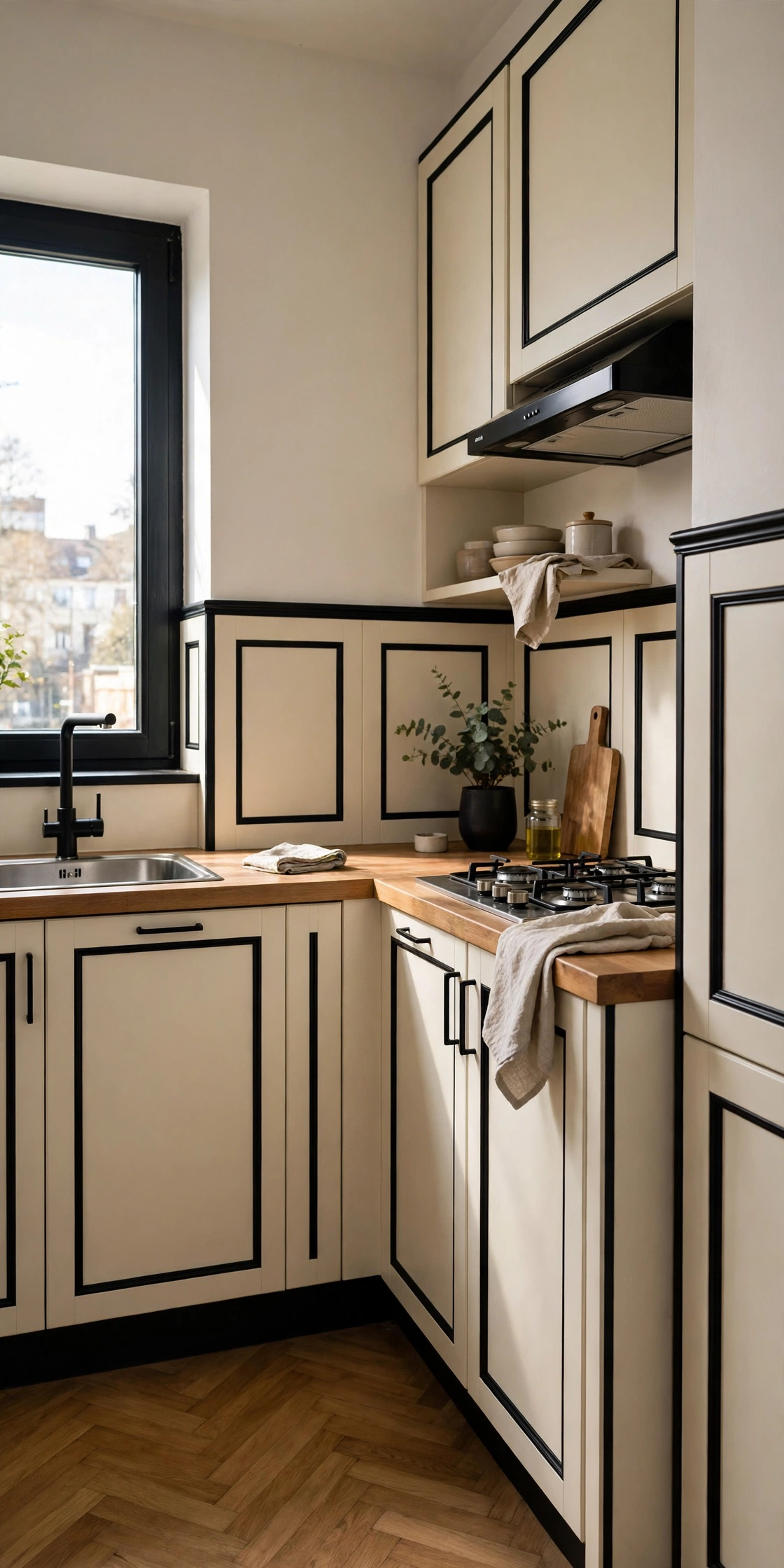 Black and cream kitchen