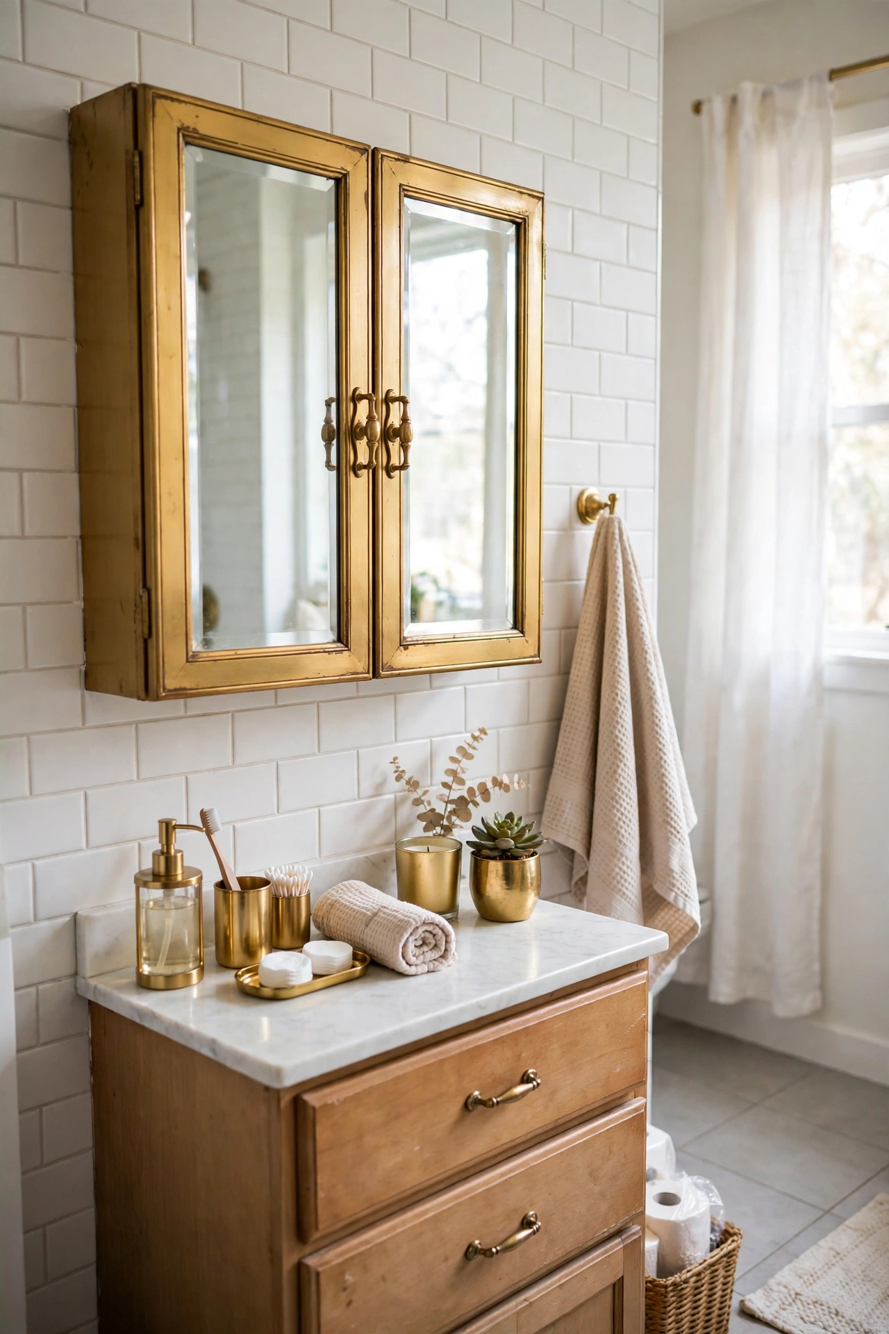 Bathroom gold accents